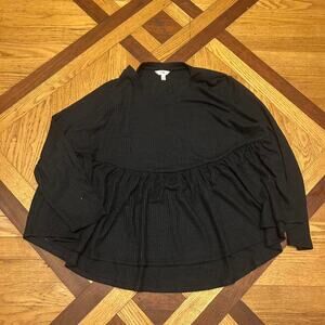 (2XL) Terra &Sky Black Longsleeve Blouse